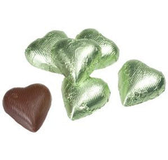 Leaf Green Chocolate Foil Hearts 10LB Bulk