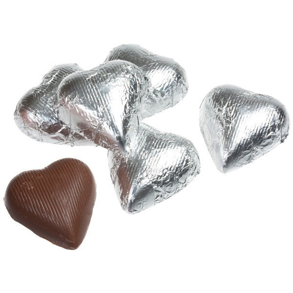 Milk Chocolate Silver Hearts 10LB Bulk