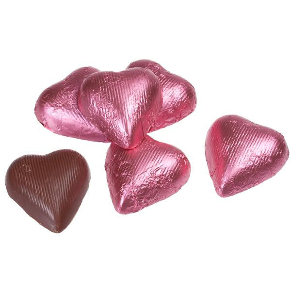 Bright Pink Chocolate Foil Hearts 10LB Bulk