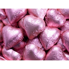 Bright Pink Chocolate Foil Hearts 10LB Bulk