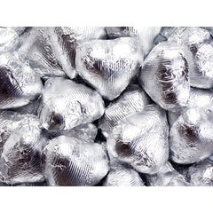 Dark Silver Chocolate Foil Hearts 5LB Bulk